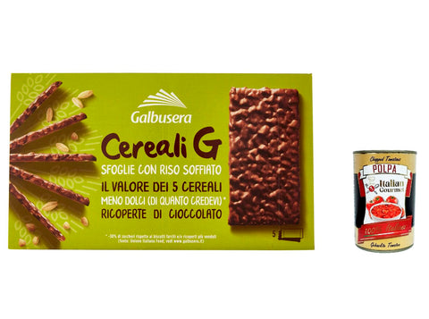 Italian Gourmet E.R. Kekse 3x Galbusera Cereali G Schokoladencracker, crackers mit Durchstöre mit aufgebrauchtem Reis 150g + Italian Gourmet polpa 400g 8002190002989