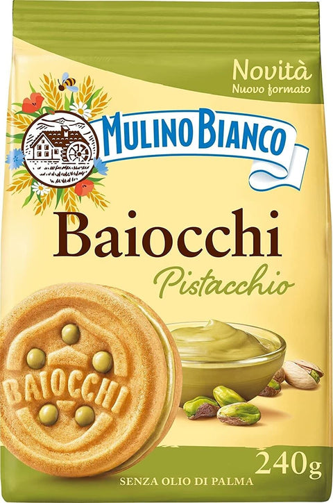 Italian Gourmet E.R. Kekse 3x Mulino Bianco Baiocchi Pistacchio,Kekse mit Pistazien und Mürbeteig, ideal zum Frühstück oder Snack, ohne Palmöl 240g + Italian Gourmet Polpa di Pomodoro 400g Dose 8032804040014