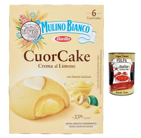 Italian Gourmet E.R. Kekse 6x Mulino Bianco CuorCake Snack gefüllt mit Zitronencreme mit italienischen Zitronen, ohne Palmöl, 6 CuorCake + Italian gourmet polpa 400g 8076809578509