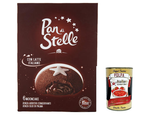 Italian Gourmet E.R. Kekse 6x Mulino Bianco Kekse Mooncake Pan di Stelle, Tortino al Cioccolato, Schokoladenkuchen, Kuchen mit Kakao 210g + Italian Gourmet polpa 400g 8032804040014