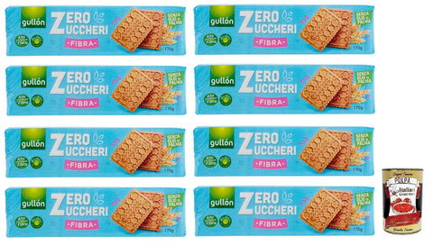 Italian Gourmet E.R. Kekse 8x Gullón Fibra Biscotti Zero Zuccheri,Ballaststoffreiche Kekse mit Süßungsmitteln Zuckerfreie,Packung mit 170g + Italian Gourmet Polpa di Pomodoro 400g Dose 8410376055801