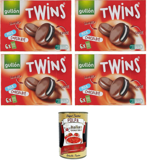 Italian Gourmet E.R. Kekse Gullon Biscotti Twins Milchschokolade Mit Sahne gefüllte und mit Vollmilchschokolade überzogene Kakaokekse 4x 252gr+ Italian Gourmet polpa 400g 8032804040014