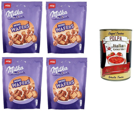 Italian Gourmet E.R. Kekse Milka Mini Wafers,Wafer ricoperto di cioccolato al latte delle Alpi Waffel umhüllt von Alpenmilchschokolade 4x110gr + Italian Gourmet polpa 400g 8032804040014