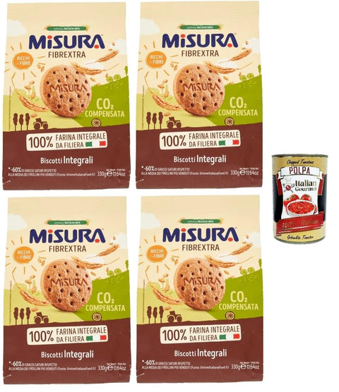 Italian Gourmet E.R. Kekse Misura Fibrextra Kekse Biscotti Integrali - Ballaststoffreiche Vollkornkekse mit Vollkornmehl 4x 330g + Italian Gourmet polpa 400g