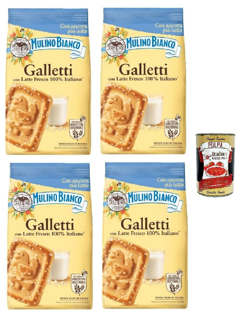 Italian Gourmet E.R. Kekse Mulino Bianco Galletti - Shortbread-Kekse mit Mehl, Milch und Zucker Granulat - Italienische Kekse Biscuit 4x 350g + Italian Gourmet polpa 400g