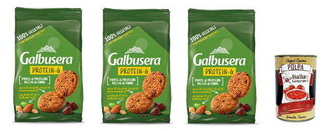 Italian Gourmet E.R. Kekse, Zwieback & Chips Galbusera Protein-G, Frollini 100% vegetali con cioccolato, avena e mandorle, 100% Gemüse -Shortbread -Kekse mit Schokolade, Hafer und Mandeln, 3x 280g + Italian Gourmet polpa 400g 8032804040014