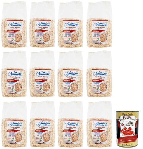 Italian Gourmet E.R. Knabberartikel 12x Náttúra Fiocchi di Avena Integrali BIO,Vollkorn-Haferflocken aus Biologischem Anbau,500g Beutel + Italian Gourmet Polpa di Pomodoro 400g Dose 8032804040014