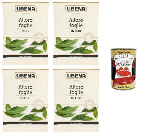 Italian Gourmet E.R. Knoblauch UBENA, Foglie di Alloro Intere Ganze Lorbeerblätter 4x 7gr + Italian Gourmet polpa 400g 8032804040014