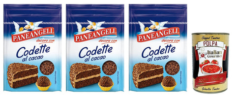 Italian Gourmet E.R. Koch- & Backzutaten 3x Paneangeli Codette Cacao,Dekoration aus länglichem Kakao Konfetti,Wiederverschließbare Packung mit 50g + Italian Gourmet Polpa di Pomodoro 400g Dose 8003000373503