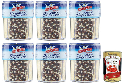 Italian Gourmet E.R. Koch- & Backzutaten 6x Paneangeli Decorazioni al gusto Cioccolato,Dekorationen für Dessert mit Schokoladengeschmack,Wiederverschließbare Packung mit 70g + Italian Gourmet Polpa di Pomodoro 400g Dose