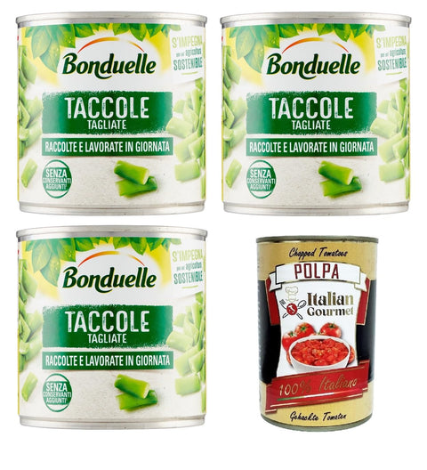 Italian Gourmet E.R. Koch- & Backzutaten Bonduelle Taccole Tagliate Dohlen schneiden 3x400gr + Italian Gourmet polpa 400g 8410624107023