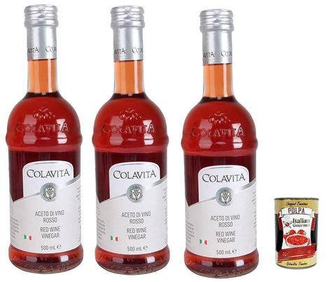 Italian Gourmet E.R. Koch- & Backzutaten Colavita Rotweinessig 3x 500 ml, Aus Italien importiert, Premium rotes Essig zum Kochen, Salatdressings und marinieren frisches oder gegrilltes Gemüse + Italian Gourmet polpa 400g 8032804040014