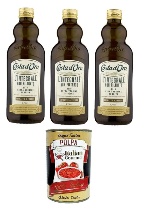 Italian Gourmet E.R. Koch- & Backzutaten Costa d'Oro l'Integrale Vollkorn natürliches ungefiltertes natives Olivenöl extra, 3x 750 ml + Italian Gourmet polpa 400g 8007270701059