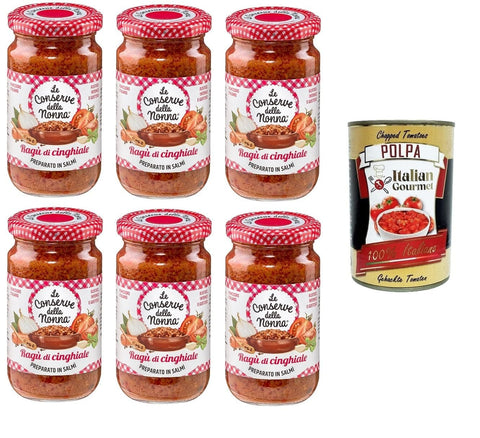 Italian Gourmet E.R. Koch- & Backzutaten Le Conserve della Nonna- Sugo Ragù di Cinghiale Wildschwein-Ragù-Sauce 6x 190g + Italian Gourmet polpa 400gr 8005360001171