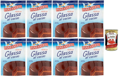 Italian Gourmet E.R. Koch- & Backzutaten PANEANGELI Glassa al cacao, Kakaoglasur, Schokolade, gebrauchsfertig für Desserts, 8x 125 g + Italian Gourmet polpa 400g 8032804040014