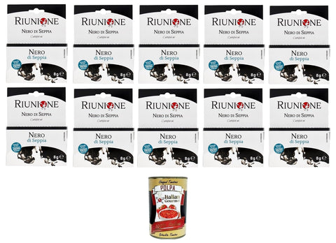 Italian Gourmet E.R. Koch- & Backzutaten RIUNIONE- Nero di Seppia Tintenfisch-Tinte 10x 8g (2x4g)+ Italian Gourmet polpa 400g 8022813000116