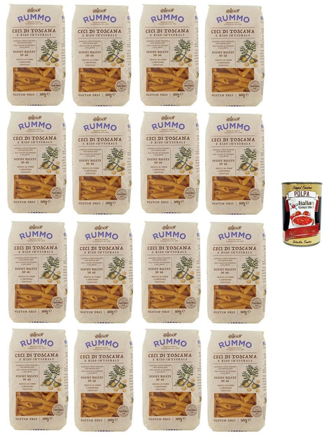 Italian Gourmet E.R. Koch- & Backzutaten Rummo Penne Rigate N°66 Glutenfreie Pasta mit toskanischen Kichererbsen und braunem Reis 16 x 300gr + Italian Gourmet polpa 400g 8008343810661