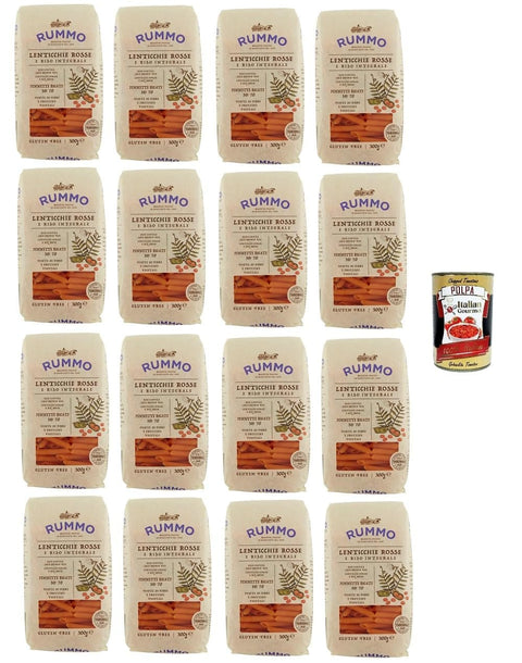 Italian Gourmet E.R. Koch- & Backzutaten Rummo Pennette Rigate N°70 Glutenfreie Pasta mit Linsen und braunem Reis 16x 300gr + Italian Gourmet polpa 400g 8008343812702