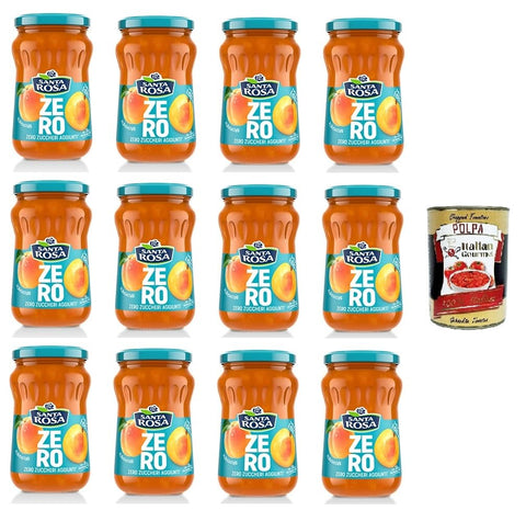 Italian Gourmet E.R. Koch- & Backzutaten Santa Rosa ZERO, Confettura di Albicocche zero zuccheri aggiunti Aprikosenmarmelade ohne Zuckerzusatz 12x 300gr + Italian Gourmet polpa 400g 8032804040014