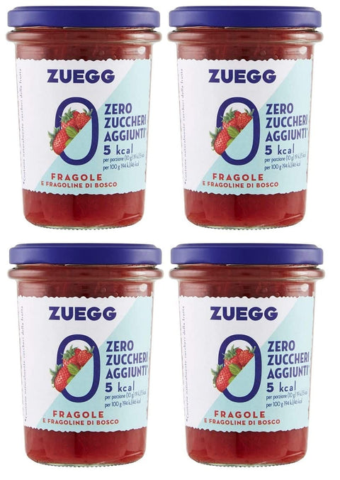 Italian Gourmet E.R. Konfitüren 4x Zuegg Fragole e Fragoline di Bosco Erdbeeren und Walderdbeeren Marmelade Jam Ohne Zuckerzusatz,Frei von Konservierungsstoffen 220g Glas + Italian Gourmet Polpa di Pomodoro 400g Dose