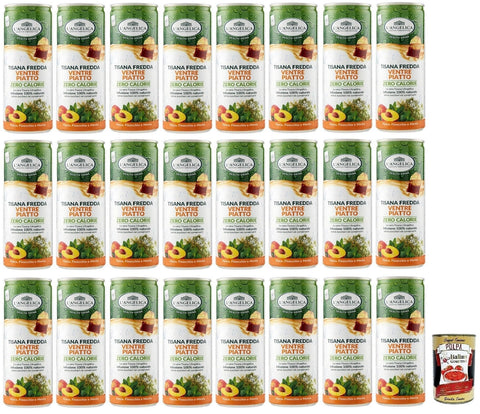 Italian Gourmet E.R. Kräutertee 24x L' Angelica Tisana a Freddo Ventre Piatto,Kalter Kräutertee,Geschmack von Pfirsich, Fenchel und Minze,Kalorienfrei,Zuckerfrei,Einwegdose 240ml + Italian Gourmet Polpa di Pomodoro 400g Dose 8017331078372