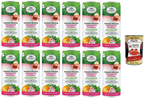 Italian Gourmet E.R. Kräutertee L'Angelica, Kalt entwässernder Anti-Cellulite-Kräutertee, Kräutertee mit weißem Hibiskus, Kirsche, Steinklee, Brennnessel und Orthosiphon, zuckerfrei, 12 Dosen+ Italian Gourmet polpa 400g 8017331078396