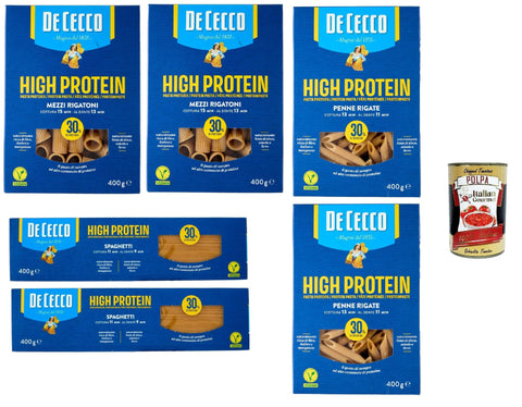 Italian Gourmet E.R. Kurze Pasta De Cecco Testpaket, High protein, Italienische Hartweizennudeln, 6 Packungen à 400g, Pasta aus 100% italienischem Hartweizen, + Italian Gourmet polpa 400g 8032804040014