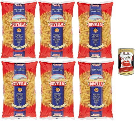 Italian Gourmet E.R. Kurze Pasta Divella Pasta 100% Italienisch Fusilli 40, Nudeln aus Hartweizengrieß, Kochen 10 Minuten 6x 500g + Italian Gourmet polpa 400g 8032804040014