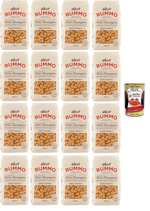 Italian Gourmet E.R. Kurze Pasta Rummo Tubetti Zita N°31 Hartweizengrieß Pasta Italienische Nudeln 16x500g Packung + Italian Gourmet Polpa di Pomodoro 400g Dose 8032804040014