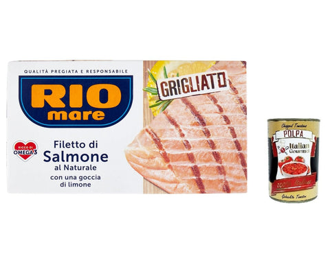 Italian Gourmet E.R. Lachs 12x Rio Mare Natürliches Lachsfilet mit einem Tropfen gegrillter Zitrone 125 g + Italian Gourmet polpa 400g 8004030525023