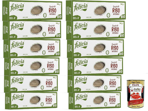 Italian Gourmet E.R. Längliche Pasta Felicia Spaghetti di Riso Integrale, Pasta, Vollkornnudel, Paste reich an Ballaststoffen und Proteinen, Veganer, Vegan, 12x 340g + Italian Gourmet polpa 400g 8032804040014