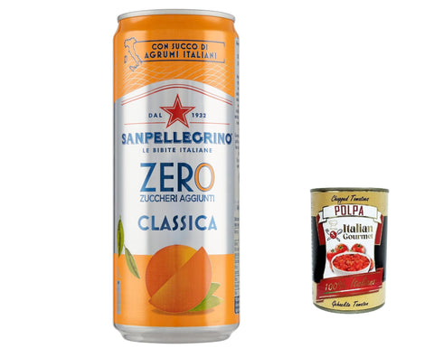 Italian Gourmet E.R. Limonade 48x San Pellegrino Aranciata Zero dosen ohne Zucker 33cl Limonade orange ohne Zucker + Italian Gourmet polpa 400g 8002270416897