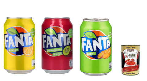 Italian Gourmet E.R. Limonade 72x Fanta Lemon - Strawberry & kiwi - Exotic - sleek 330ml soft drink, Erfrischungsgetränk 330ml + Italian Gourmet polpa 400g 5449000286932