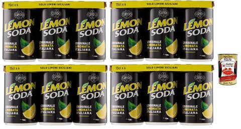 Italian Gourmet E.R. Limonade Lemon Soda mini, Lemonsoda Dosen, italienisch trinken, lemonade soft drink, aus italienischen Zitronen, 24x 150ml mit Fruchtfleisch + Italian Gourmet polpa 400g 8032804040014