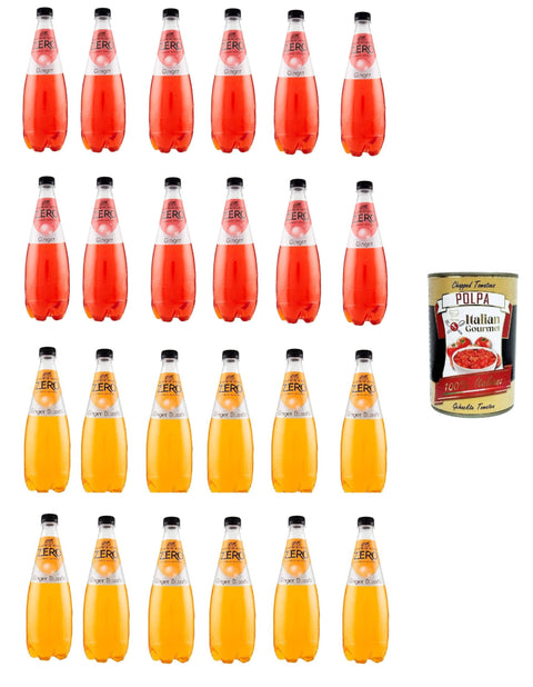 Italian Gourmet E.R. Limonade Testpaket 12x San Benedetto Ginger Zero 75 cl + 12x Ginger biondo zero 75 cl PET ohne Zucker Aperitivo Softdrink ohne Zucker + Italian Gourmet polpa 400g 8001620022979