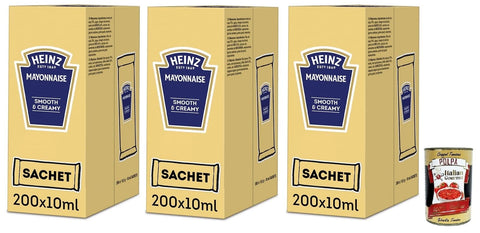 Italian Gourmet E.R. Mayonnaise 3x Heinz Maionese,Mayonnaise Smooth & Creamy,Jede Packung enthält 200 Einzeldosisbeutel à 10ml + Italian Gourmet Polpa di Pomodoro 400g Dose 8715700216683