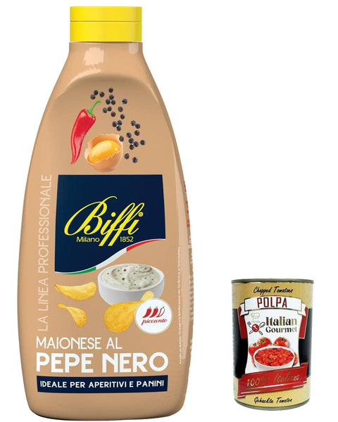 Italian Gourmet E.R. Mayonnaise 6x Biffi linea professionale, Maionese al Pepe nero , schwarze Pfeffer mayonnaise mayo maionnaise sauce squeeze 900g + Italian Gourmet polpa 400g 8009320044246