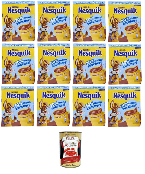 Italian Gourmet E.R. Milchpulver mit Geschmack Preparato Solubile Per Bevanda Con Cacao Magro 30% Meno Zuccheri Lösliche Getränkezubereitung mit fettarmem Kakao und 30% weniger Zucker 12x 300gr + Italian Gourmet polpa 400g 8032804040014
