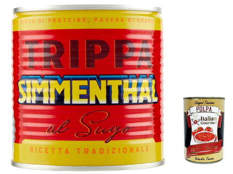 Italian Gourmet E.R. Nudelgerichte 3x SIMMENTHAL Trippa al sugo, Kaldaunen 420 g Kutteln Fleisch in dose tripe italien + Italian Gourmet polpa 400g 8032804040014