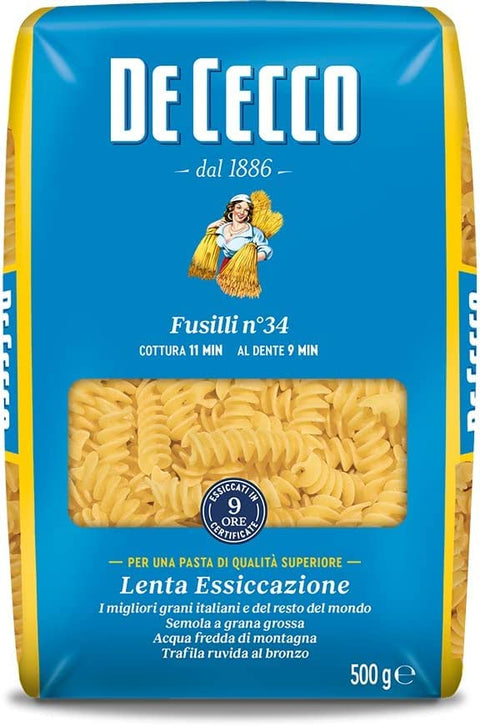 Italian Gourmet E.R. Nudeln & Pasta 10x Pasta De Cecco 100% Italienisch Fusilli n. 34 Nudeln 500g + Italian Gourmet Polpa 400g 8001250120342