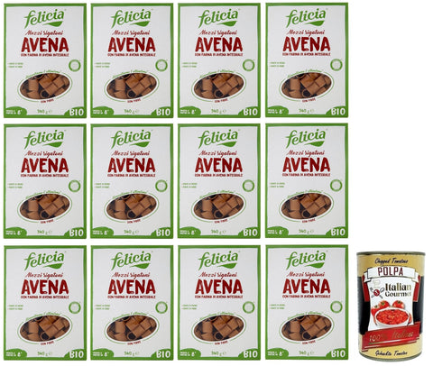 Italian Gourmet E.R. Nudeln & Pasta 12x Felicia Mezzi Rigatoni Avena,Pasta con Farina di Avena integrale,Nudeln mit Vollkorn-Haferflocken,Bio und Natürlich Glutenfrei,Packung mit 340g + Italian Gourmet Polpa di Pomodoro 400g Dose 8032804430976