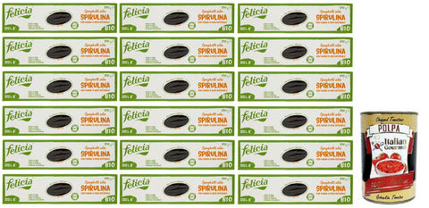 Italian Gourmet E.R. Nudeln & Pasta 18x Felicia Spaghetti alla Spirulina,Nudeln mit Braunem Reismehl,Pasta mit Bio-Apulia-Kundi-Spirulina,Glutenfrei,Packung mit 250g + Italian Gourmet Polpa di Pomodoro 400g Dose 8032804431454