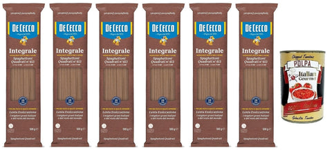 Italian Gourmet E.R. Nudeln & Pasta 6x De Cecco Speghettoni Quadrati Integrali N°413 Hartweizengrieß Pasta,Vollkornnudeln,Italienischer Weizen,500g-Packung + Italian Gourmet Polpa di Pomodoro 400g Dose 8001250008831