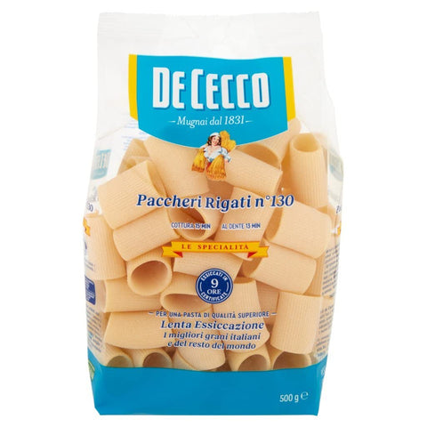 Italian Gourmet E.R. Nudeln & Pasta 8x Pasta De Cecco Le specialita' 100% Italienisch Paccheri Rigati N°130 Nudeln 500g + Italian Gourmet Polpa 400g 8001250131300