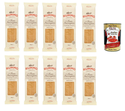 Italian Gourmet E.R. Nudeln & Pasta Rummo Spaghetti N° 3 Pasta Lenta Lavorazione Teigwaren aus Hartweizengrieß Bronze-Zeichnung 10x 500g + Italian Gourmet polpa 400g 8032804040014