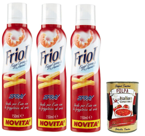 Italian Gourmet E.R. Öl Friol Olio Spray, Sprühöl, ideal für die Verwendung mit der Heißluftfritteuse, Für knuspriges und trockenes Frittiergut 3x 150ml + Italian Gourmet polpa 400g 8032804040014