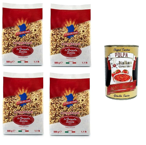 Italian Gourmet E.R. Pasta La Casa del Grano Fregola sarda media Mittlere sardische Fregola 4x500g + Italian Gourmet polpa 400g 8032804040014