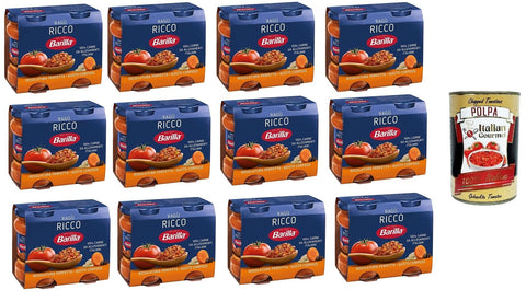 Italian Gourmet E.R. Pastasaucen 12x Barilla Sugo Ragù RICCO Bolognese REICHhaltige Ragù-Sauce, klassisches Bolognese-Gewürz für Pasta 180gX2 + Italian Gourmet Polpa 400 g 8076809546126