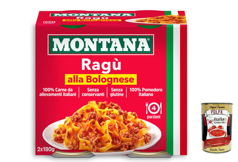 Italian Gourmet E.R. Pastasaucen 12x Montana Ragù Bolognese, Sauce mit italienischem Fleisch, 2x180g Dose + Italian Gourmet polpa 400g 8032804040014