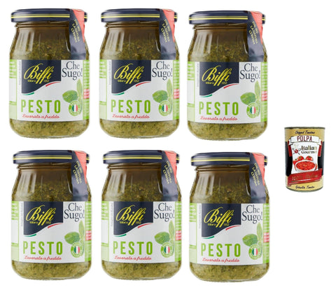 Italian Gourmet E.R. Pesto 6x Biffi Pesto alla genovese, 100% vegetale, Pesto mit Basilikum, 190 g Sauce Soße + Italian Gourmet polpa 400g 8009320025412